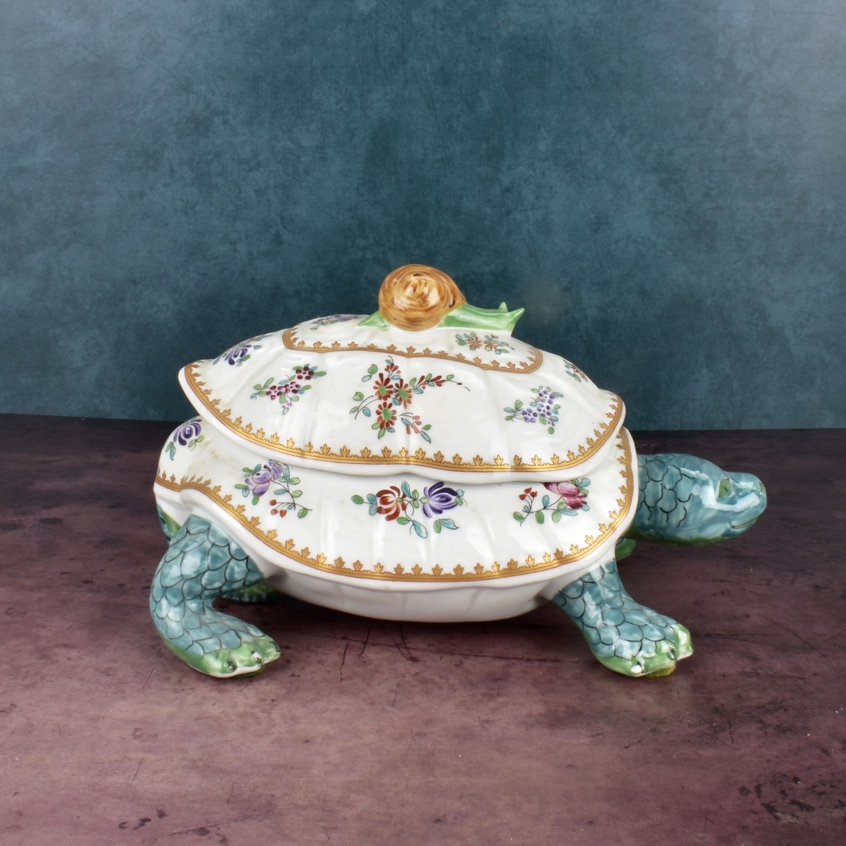 Pair French Porcelain Turtle Boxes