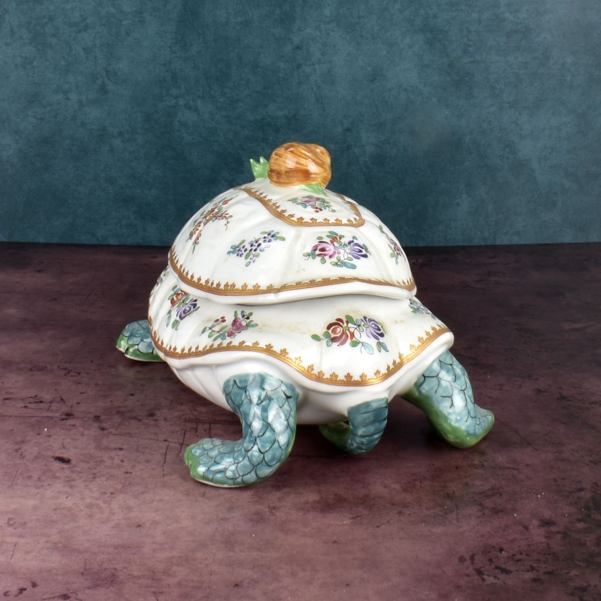 Pair French Porcelain Turtle Boxes