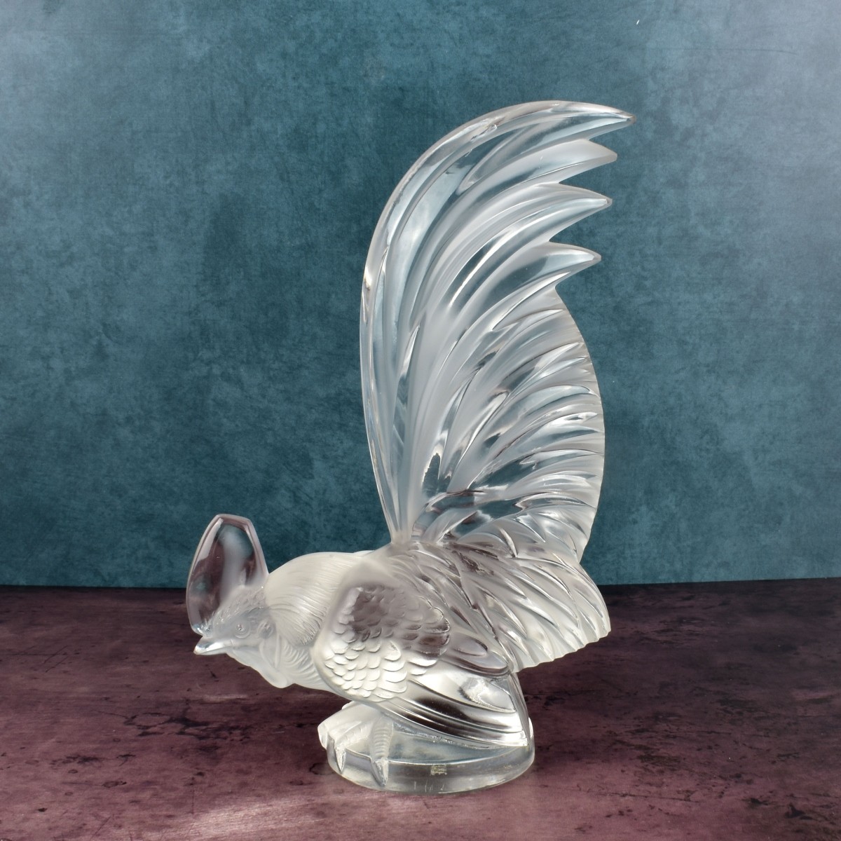 Pair Lalique Crystal Roosters