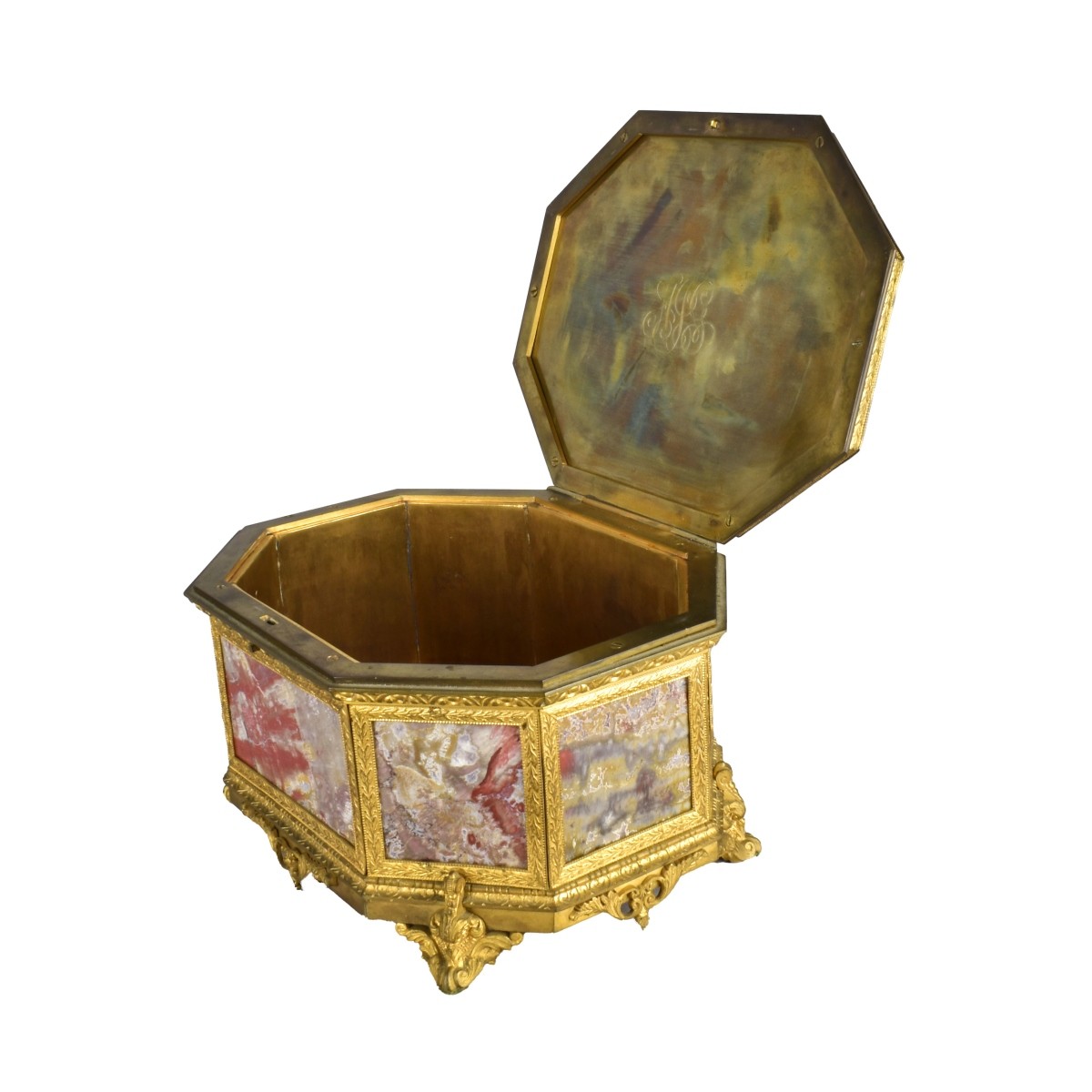 Antique Continental Gilt Bronze and Marble Box