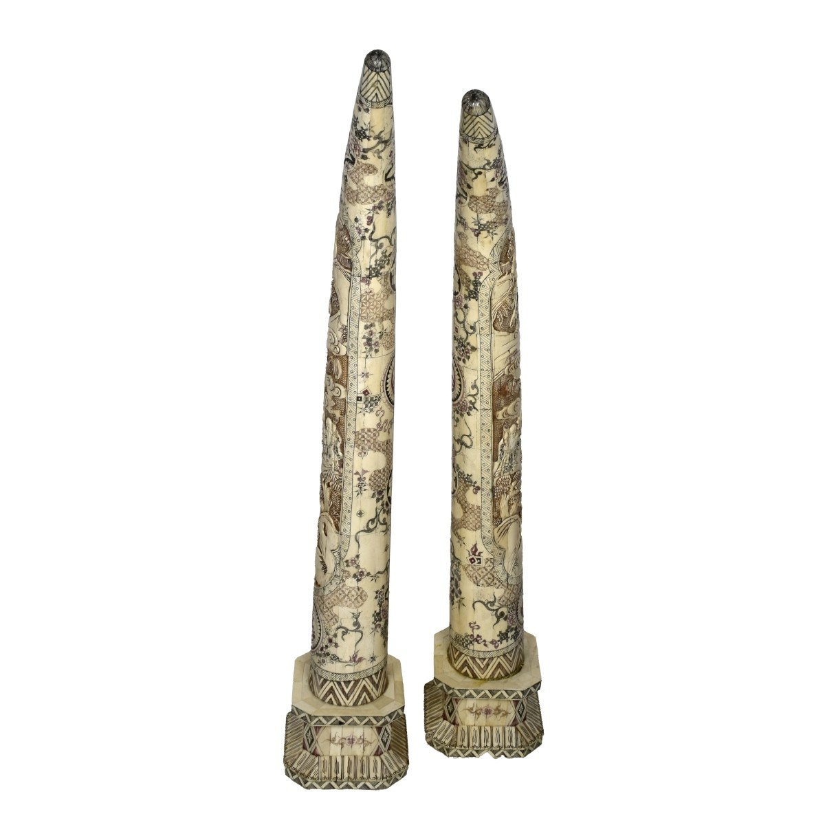 Pr Polychrome Chinese Bone Tusks