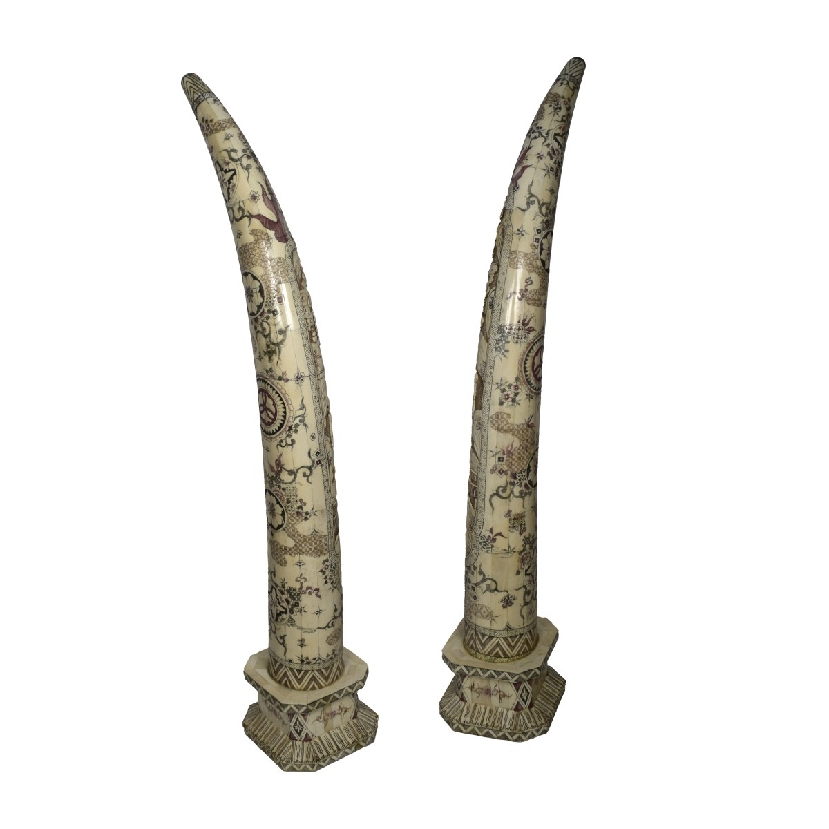 Pr Polychrome Chinese Bone Tusks