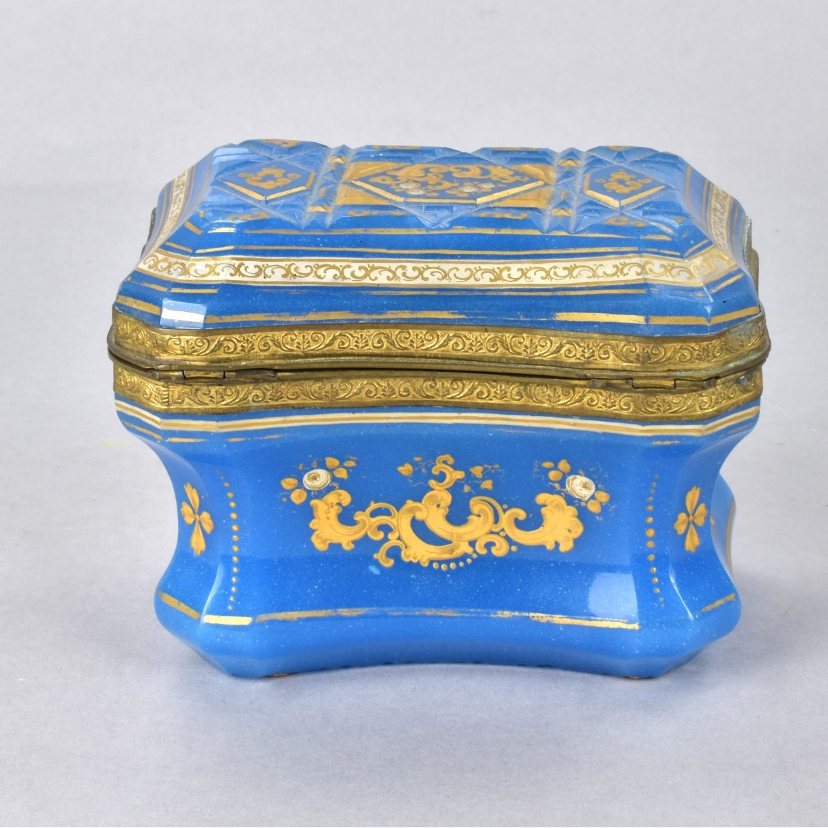 Antique French Blue Opaline Glass Trinket Box