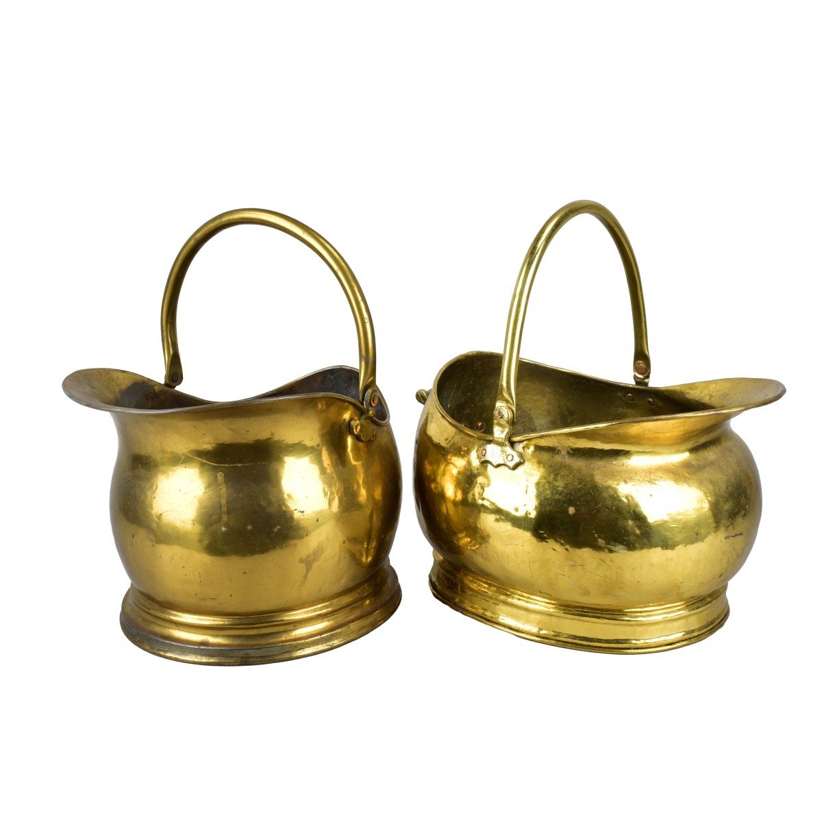 Two Vintage Brass Helmet Coal Buckets