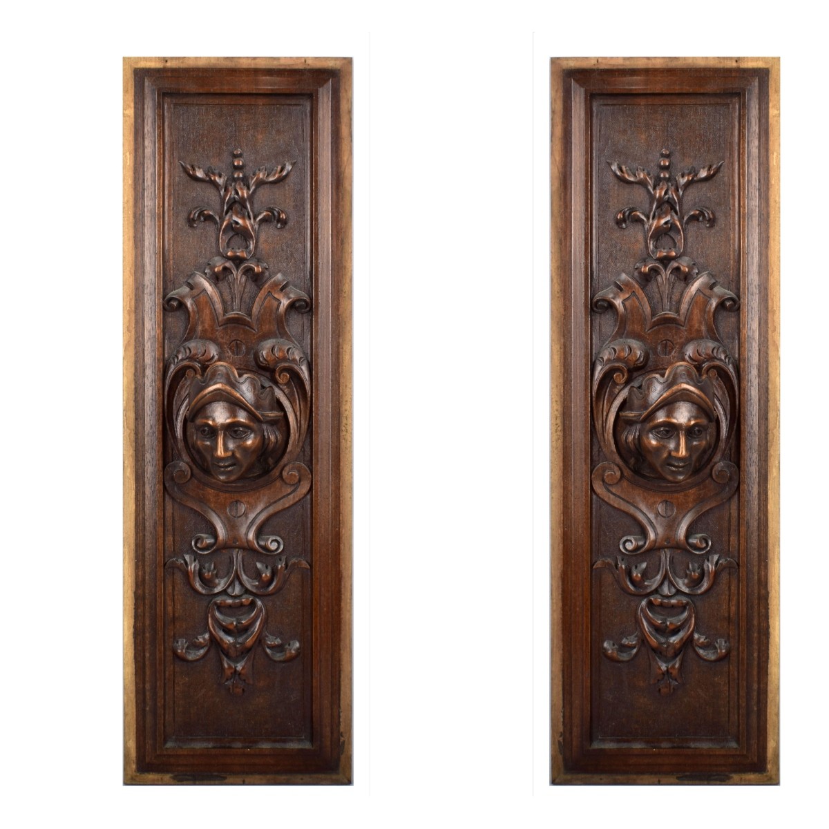 Pr. Carved Door Panels Head Relief