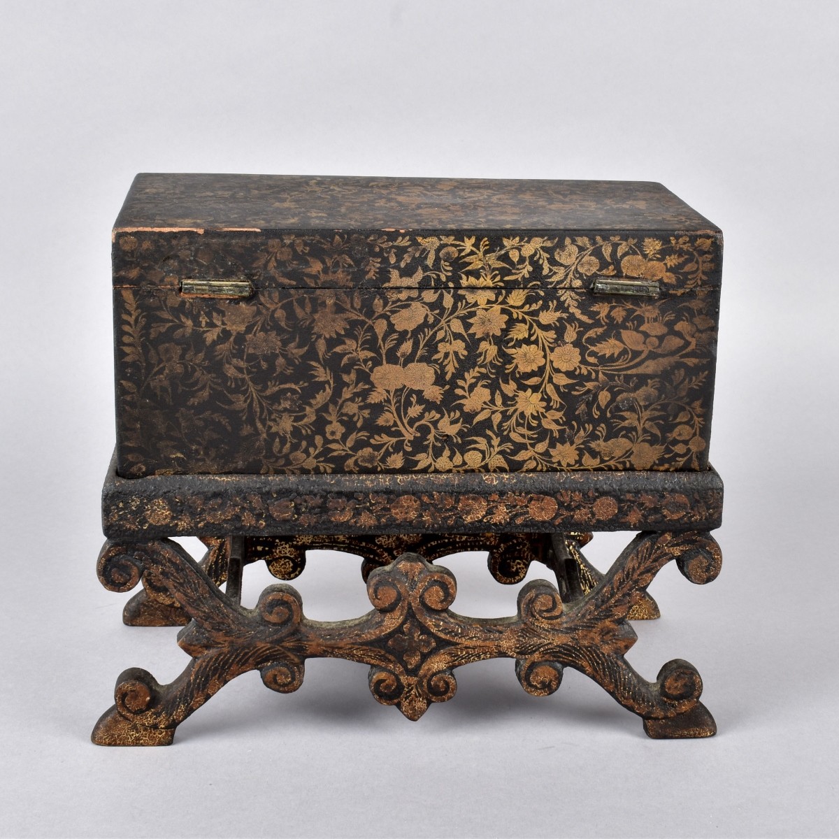 Gilt Painted Box with Associated Stand