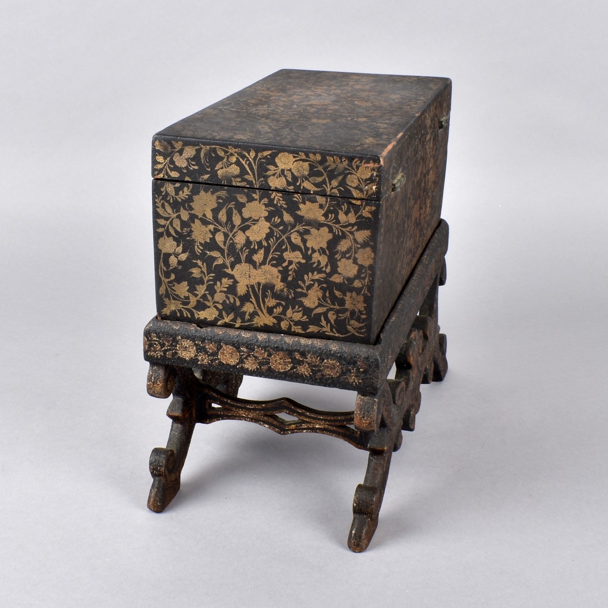 Gilt Painted Box with Associated Stand