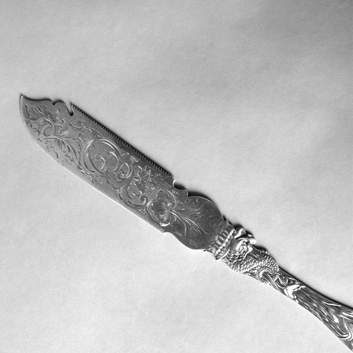 Art Nouveau Sterling Dolphin Handle Fish Knife