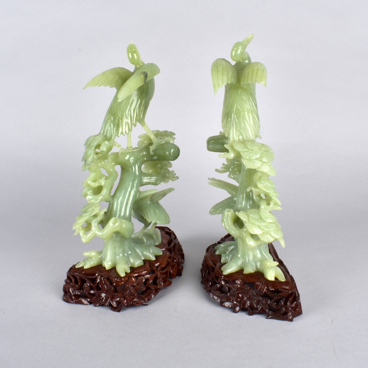 Pair Chinese Carved Jade Birds