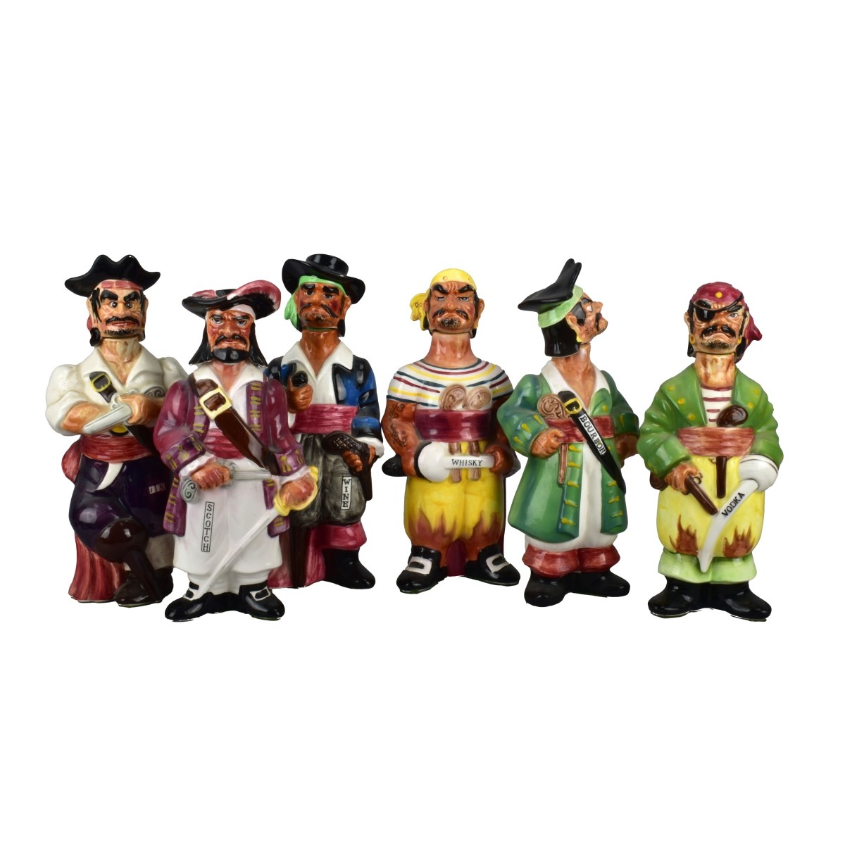 6 Swank Figural Liquor Bottles Pirates