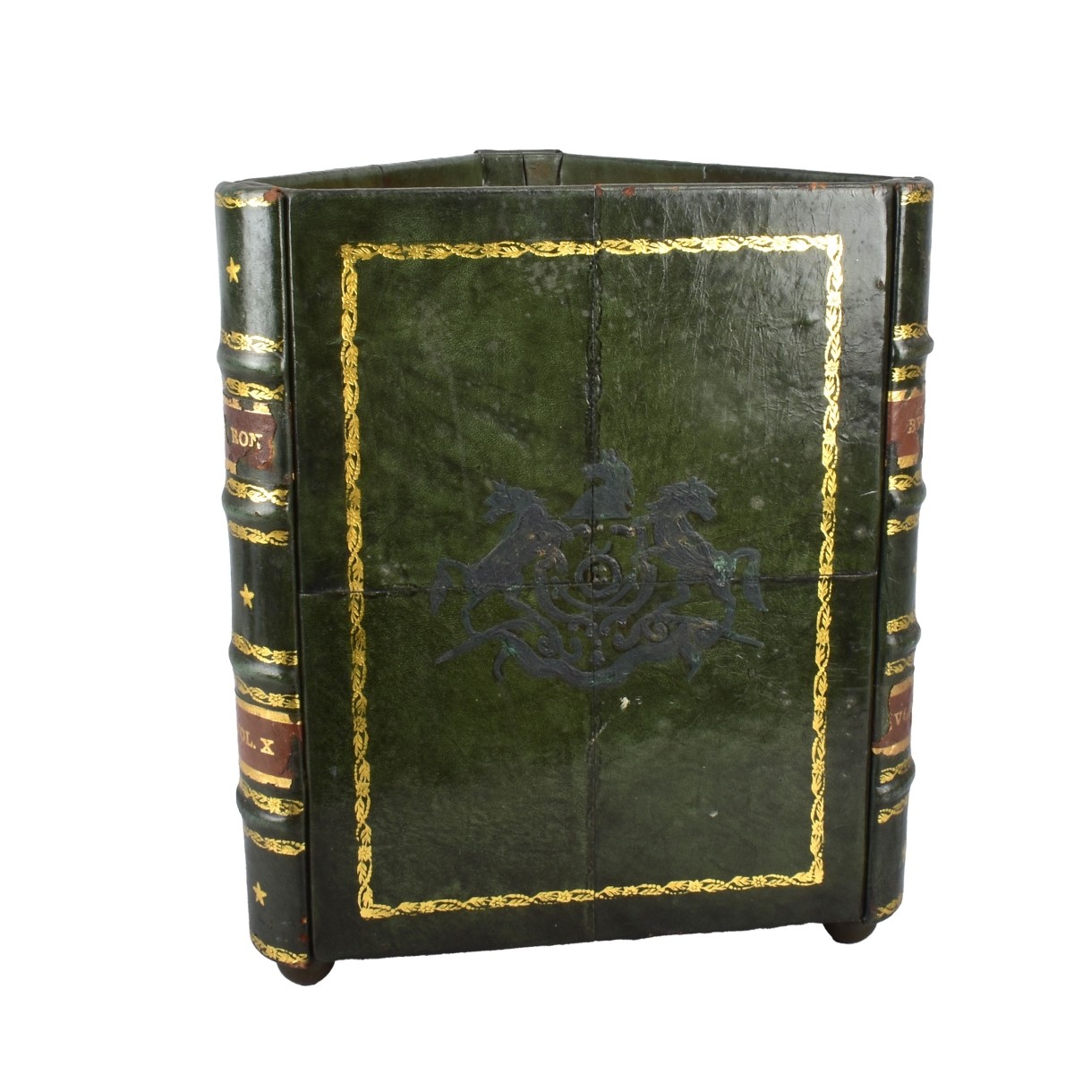 Leather Clad Trash Can Book Motif