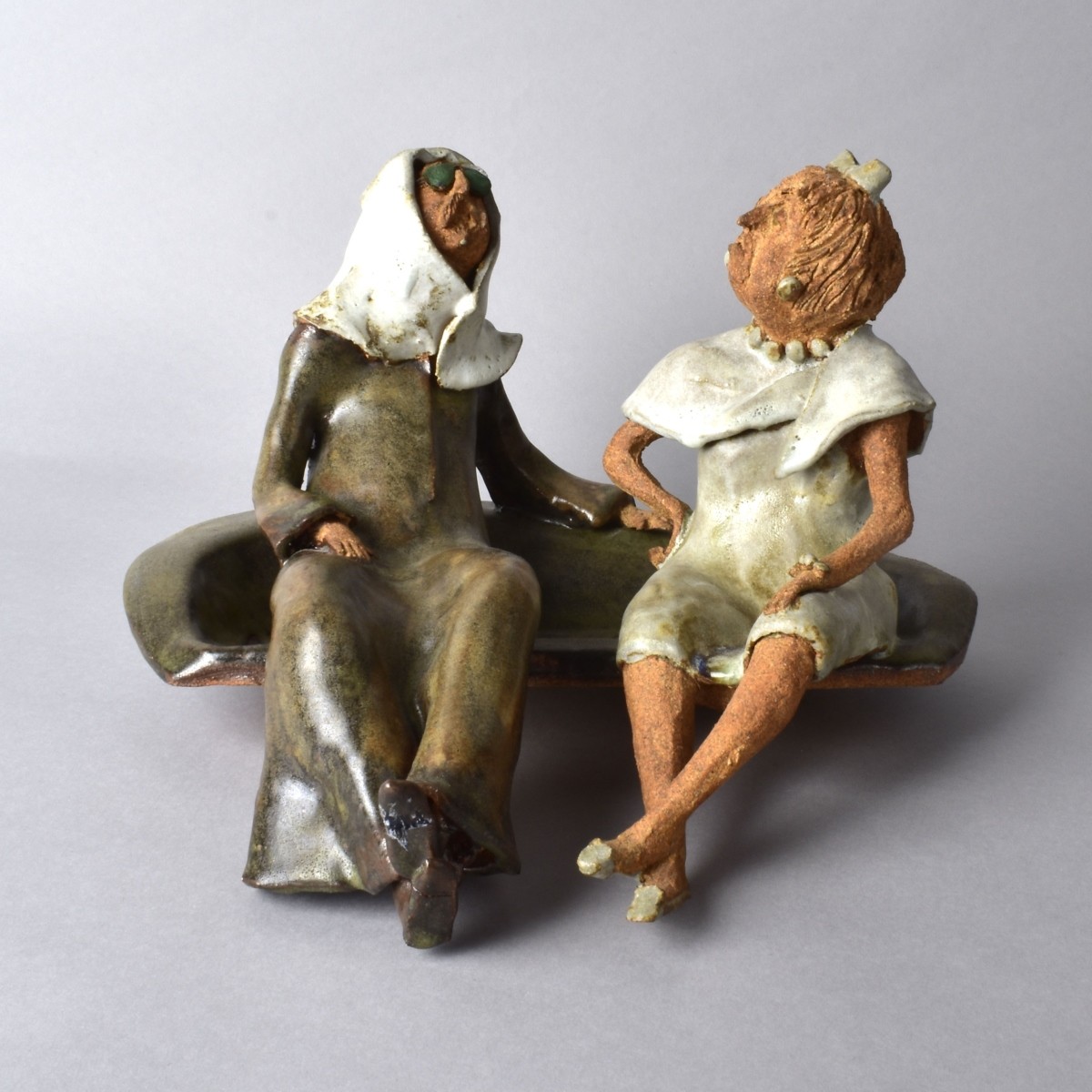 Artisan Clay Middle Eastern Couple Sculpture