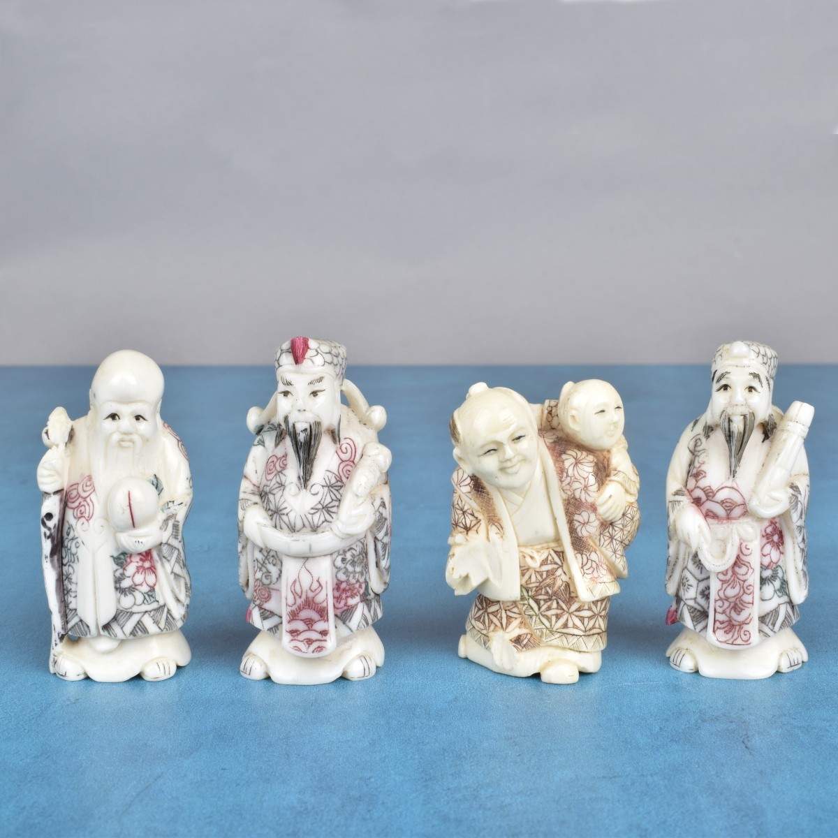 Asian Polychrome Carved Miniature Figurines