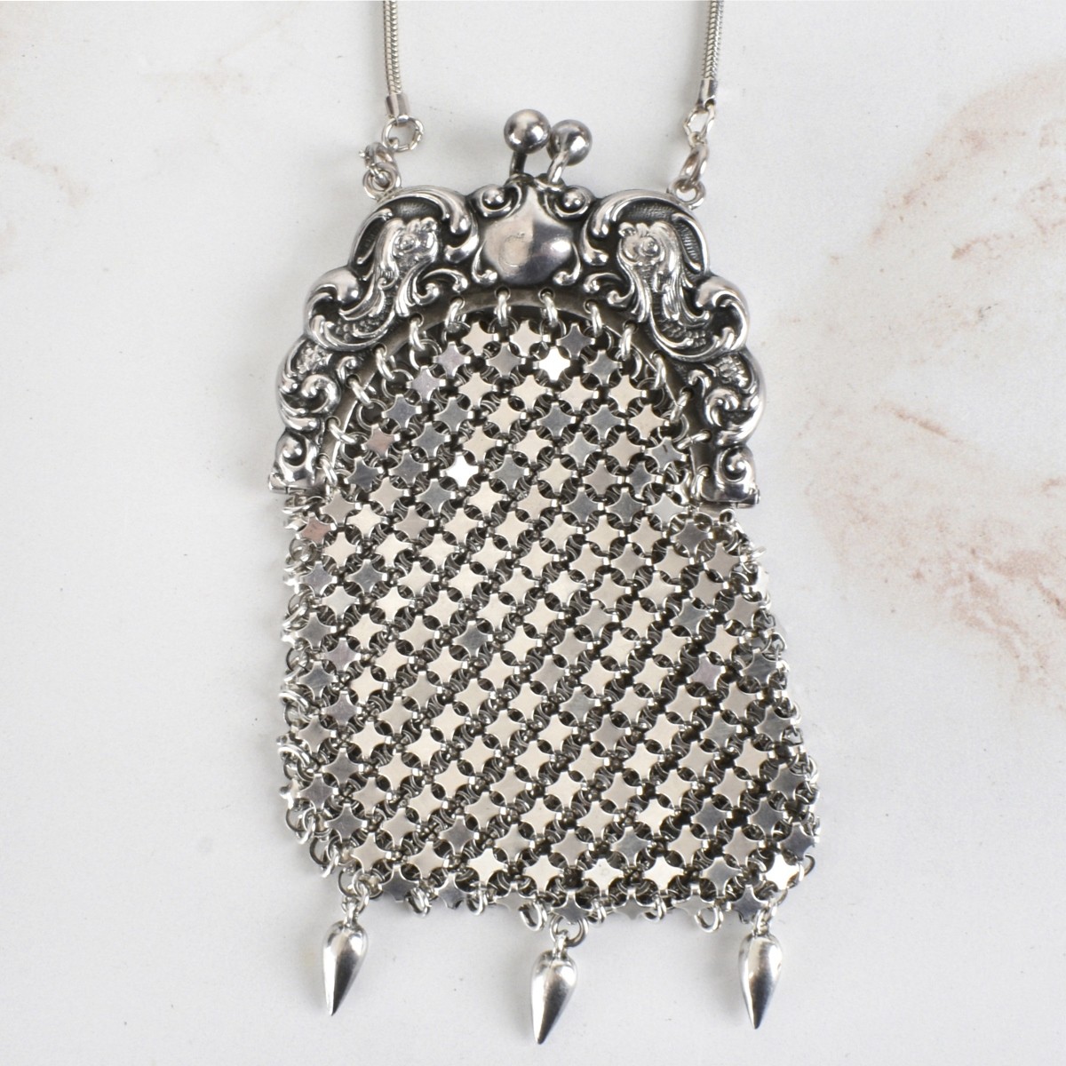 Silver Necklace and Purse
