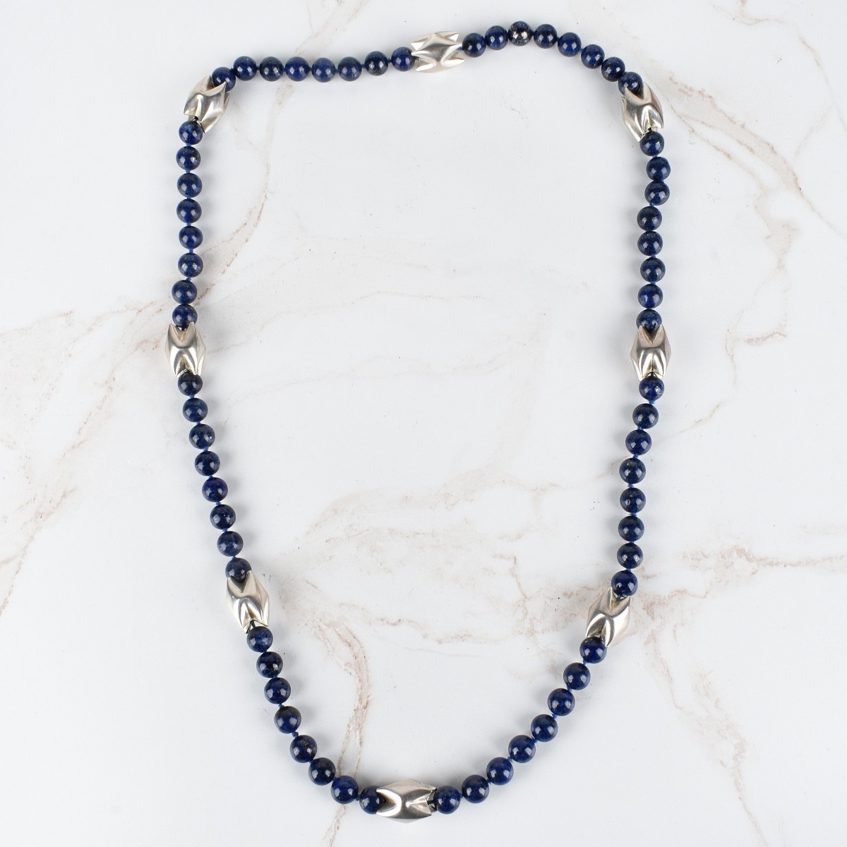Lapis Bead and Silver Necklace