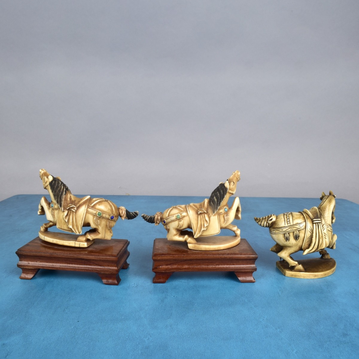 Chinese Carved Tang Style Horse Figurines