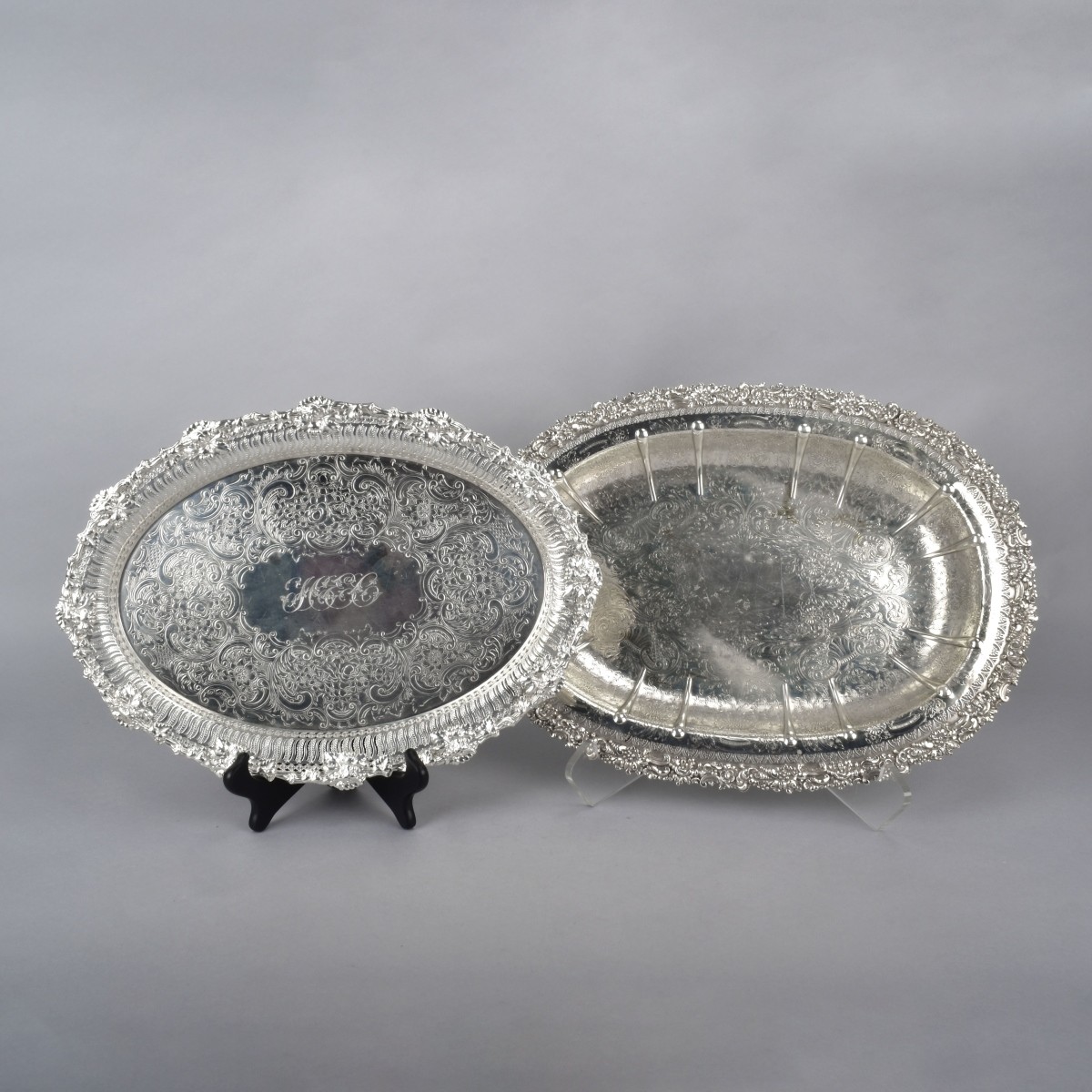 Two Ellis Barker Silver Plated Serving Trays