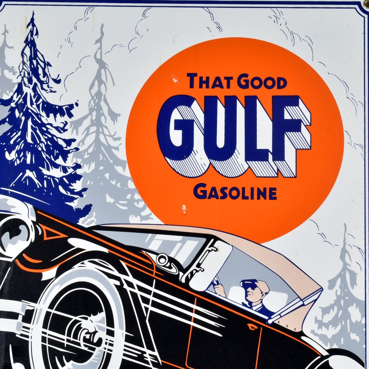 Large Gulf Gas Tin Advertising Sign