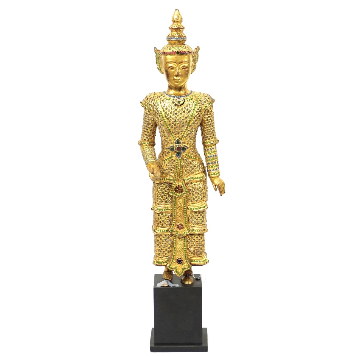 Thai Giltwood Standing Buddha Glass Embellishment