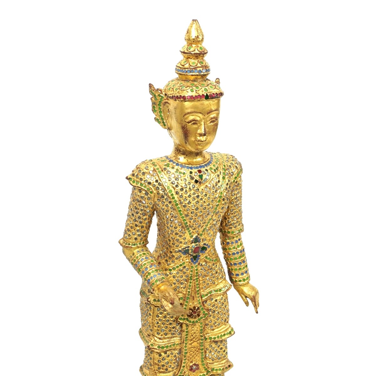 Thai Giltwood Standing Buddha Glass Embellishment