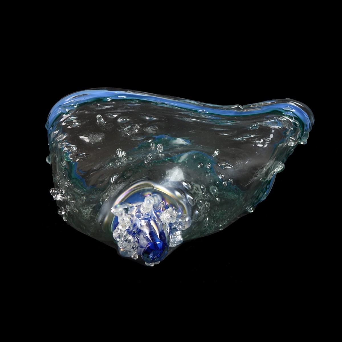 Blue & Clear Art Glass Free Form Centerpiece