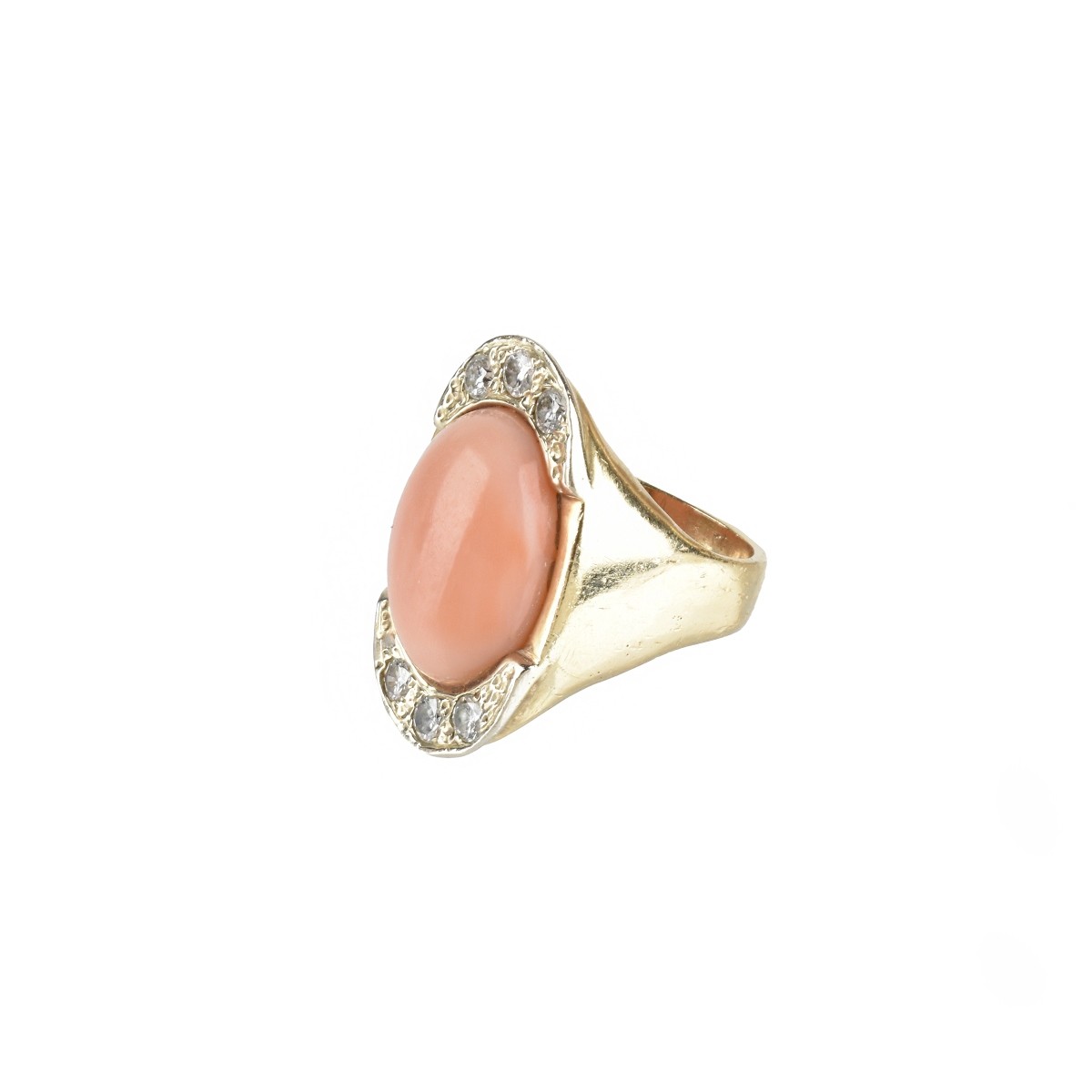 Diamond, Coral and 14K Ring
