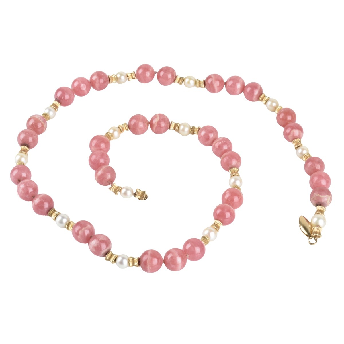 Rhodochrosite, Pearl and 14K Necklace