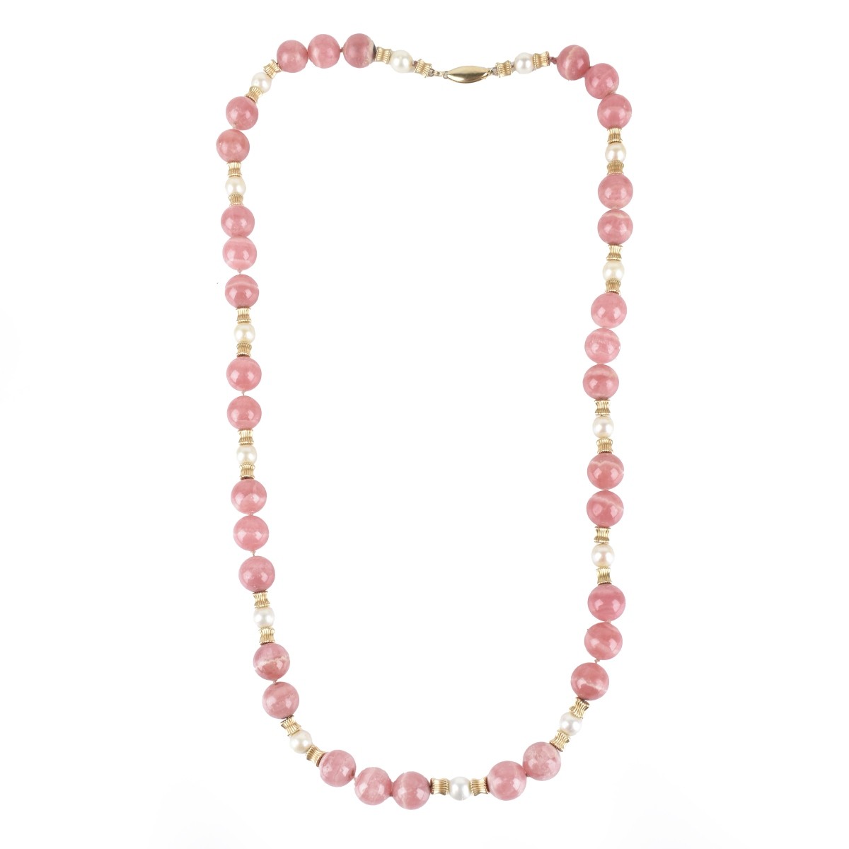 Rhodochrosite, Pearl and 14K Necklace