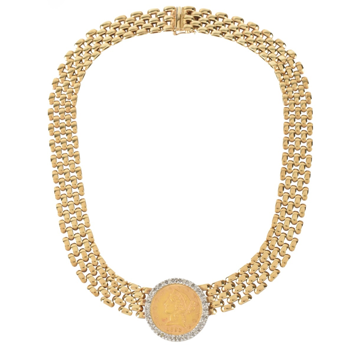 Diamond, US $5 Coin and 14K Necklace