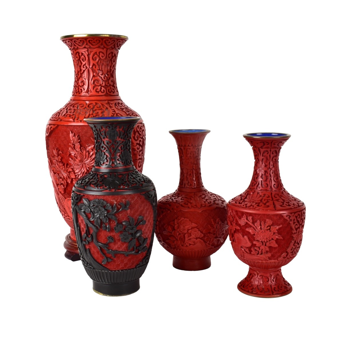 Four (4) Cinnabar Vases