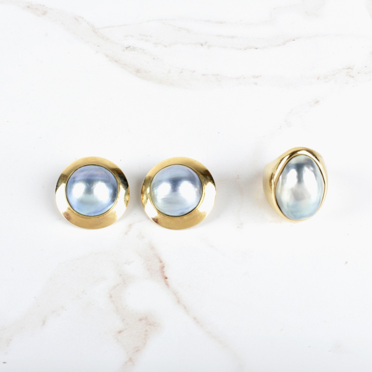 Pearl and 14K Ring and Earrings