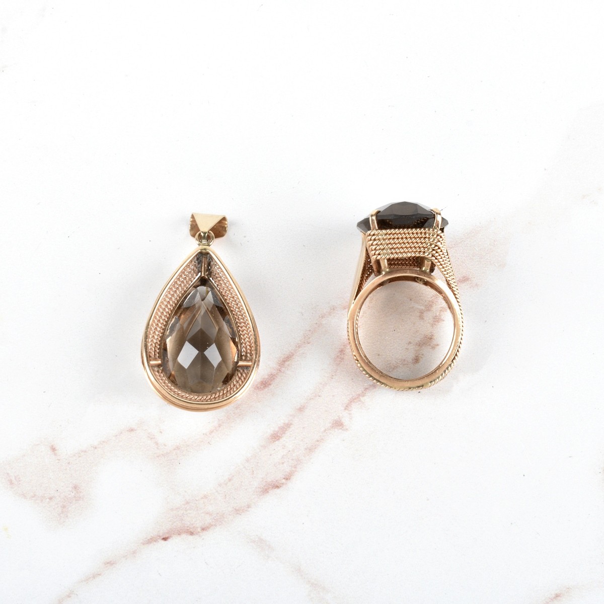 Smoky Quartz and 14K Ring and Pendant