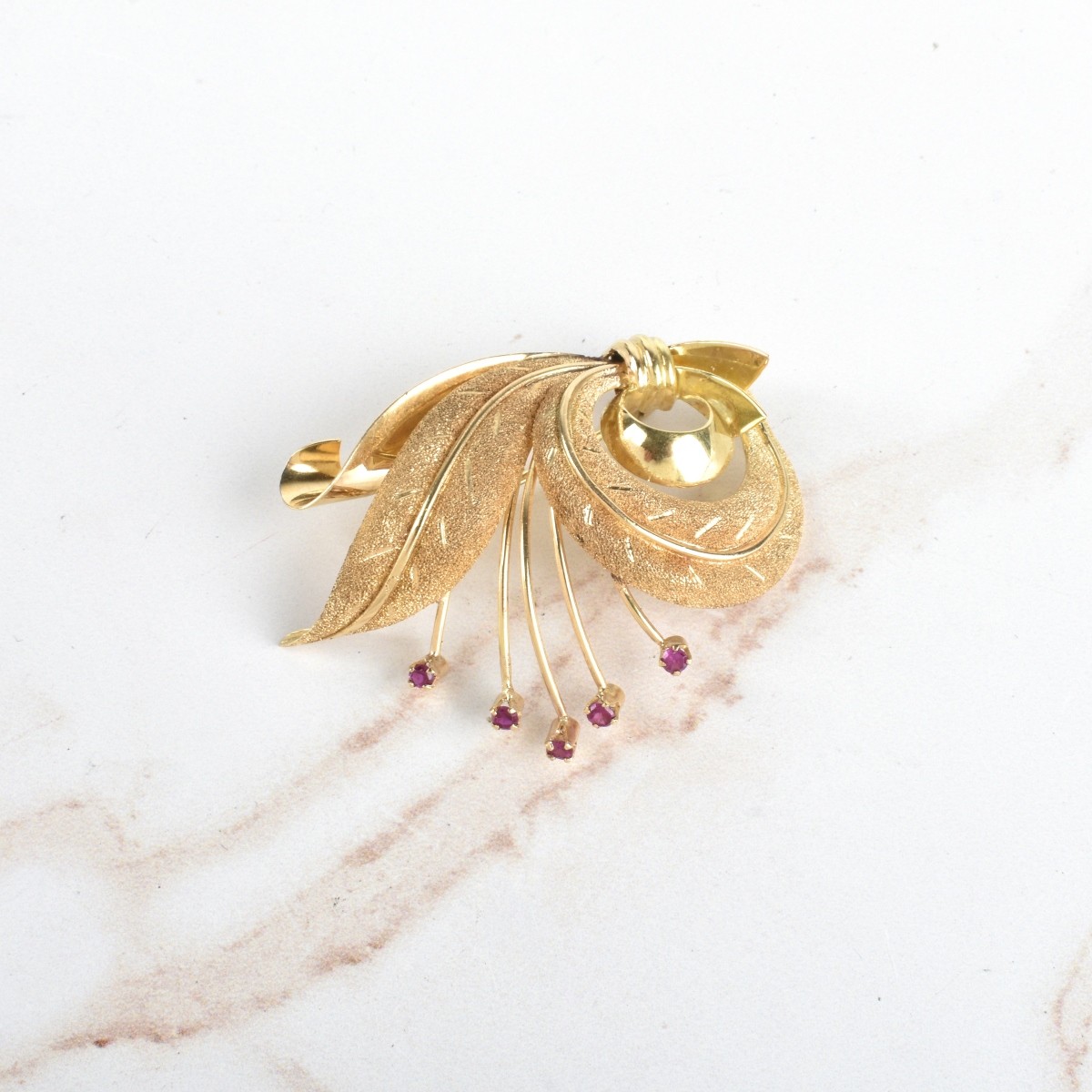 18K and Ruby Brooch