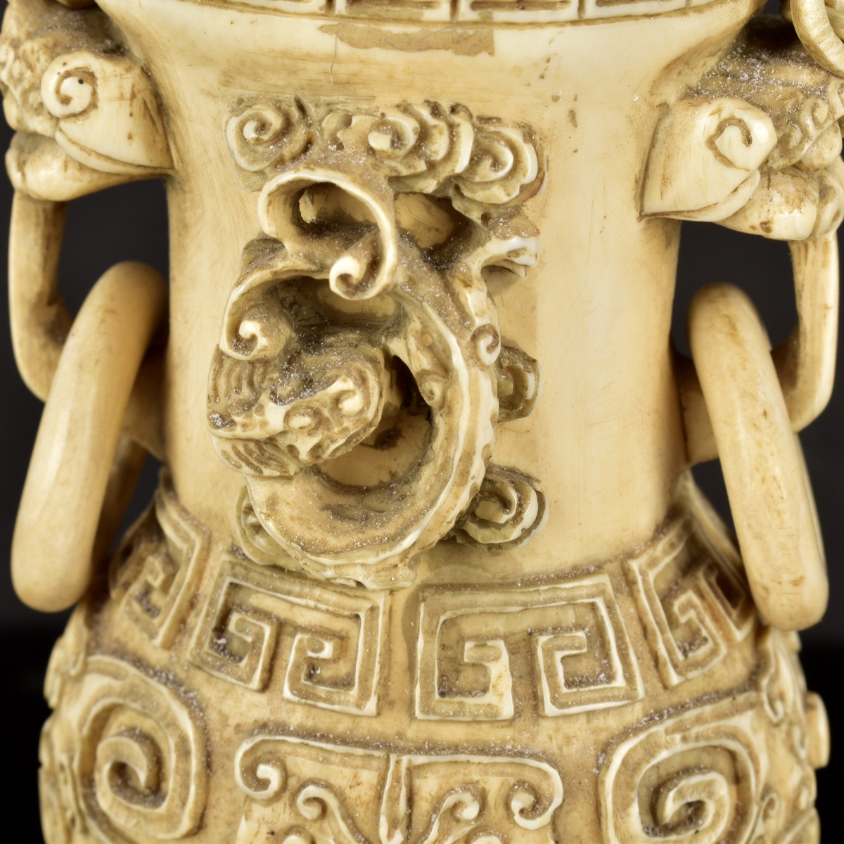 19th C. Chinese Deep Relief Carved Vase w/ Cover