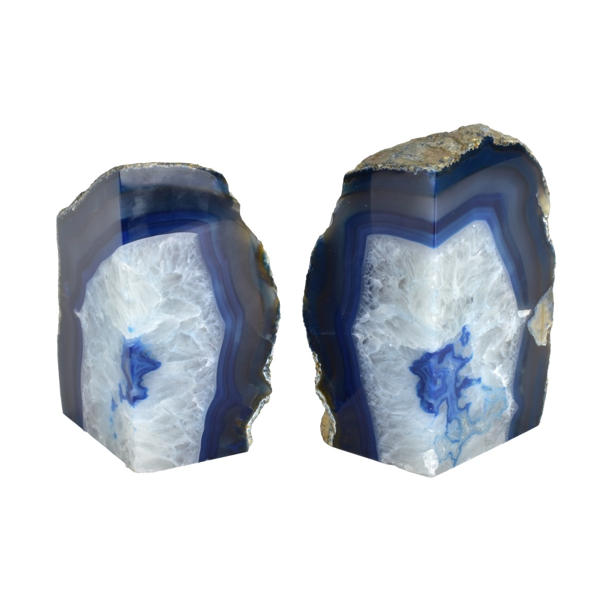 Pair of Geodes Blue Agate Bookends