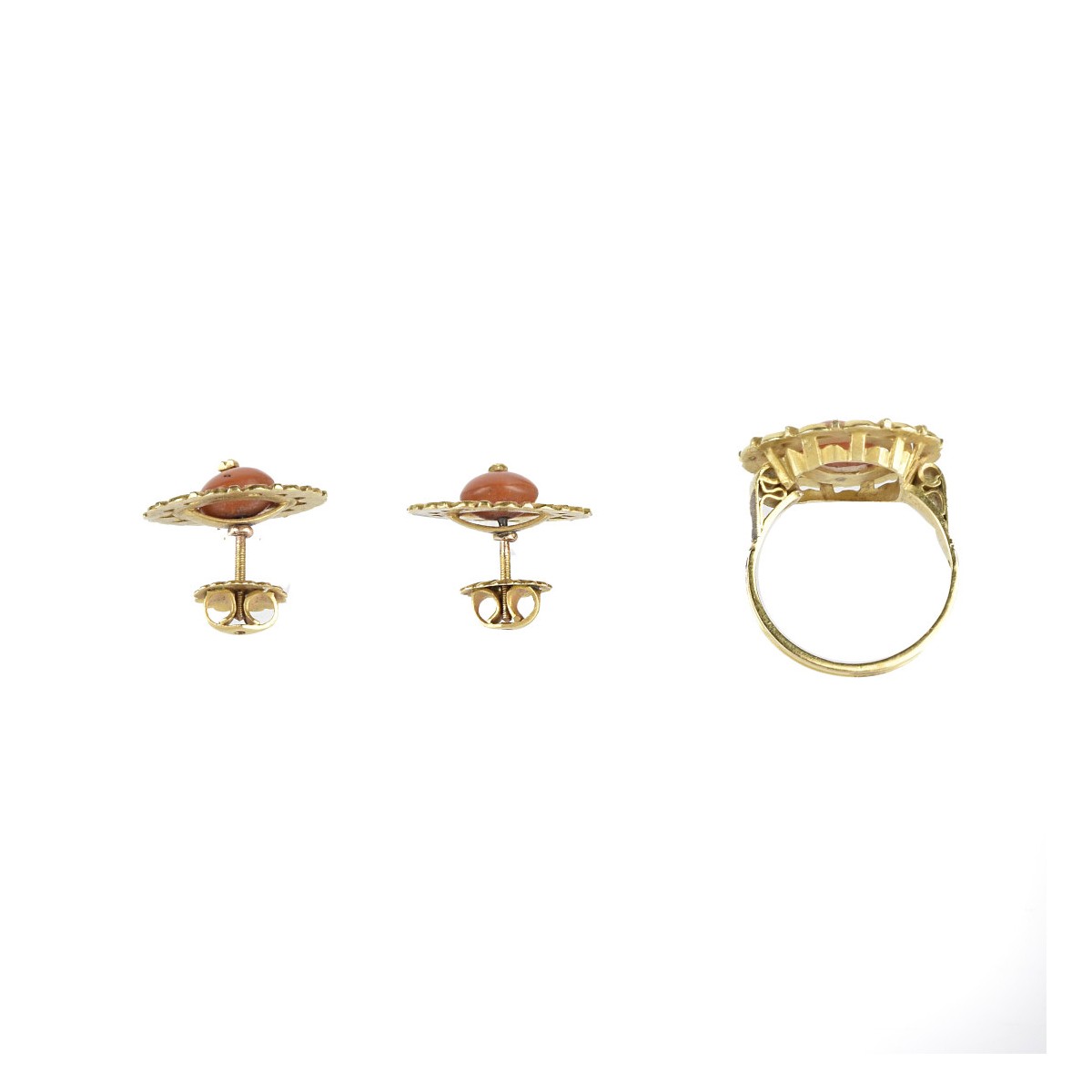 Red Coral and 14K Ring and Earrings