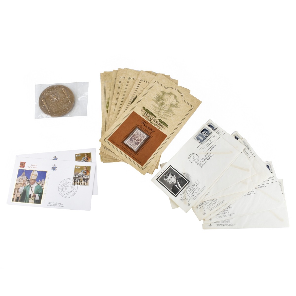 Stamp Collection and JFK Bronze Medallion
