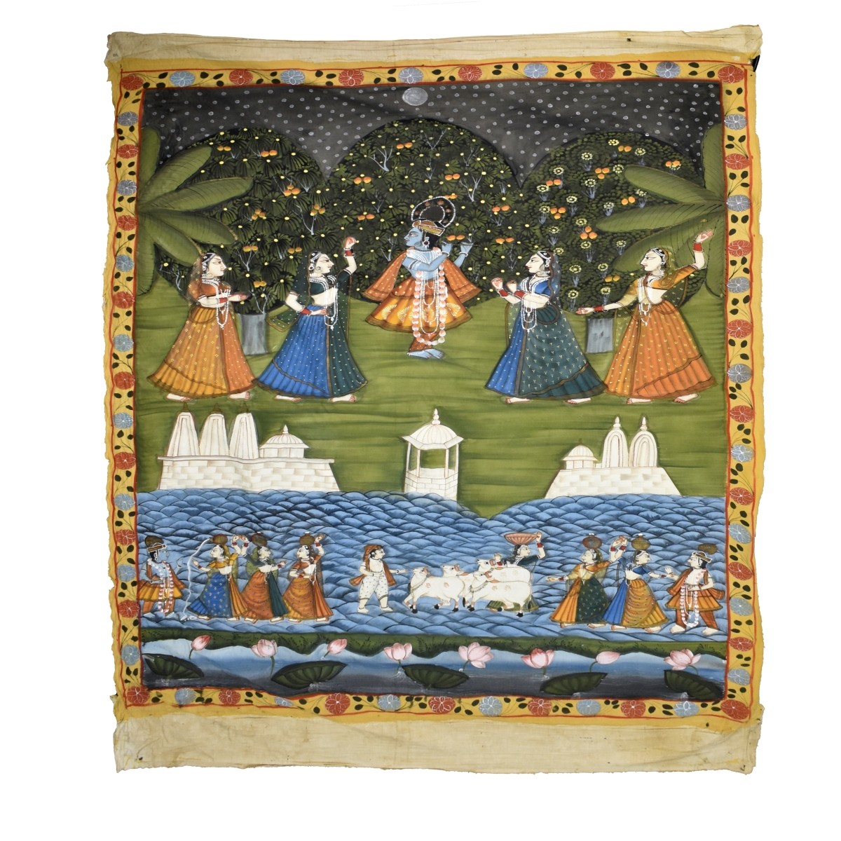 Antique Indian Mughal Oil on Cloth