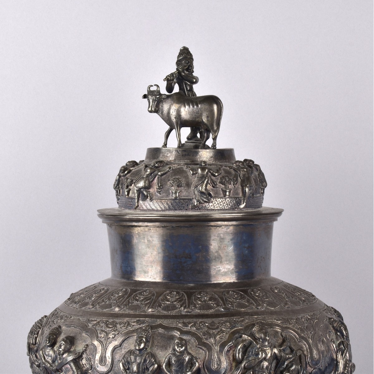 Antique Burmese Silver Covered Vase