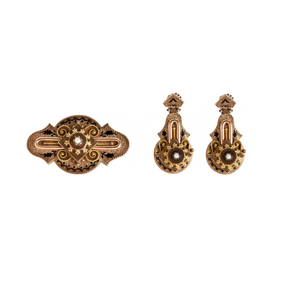 Victorian 14K Brooch and Earrings