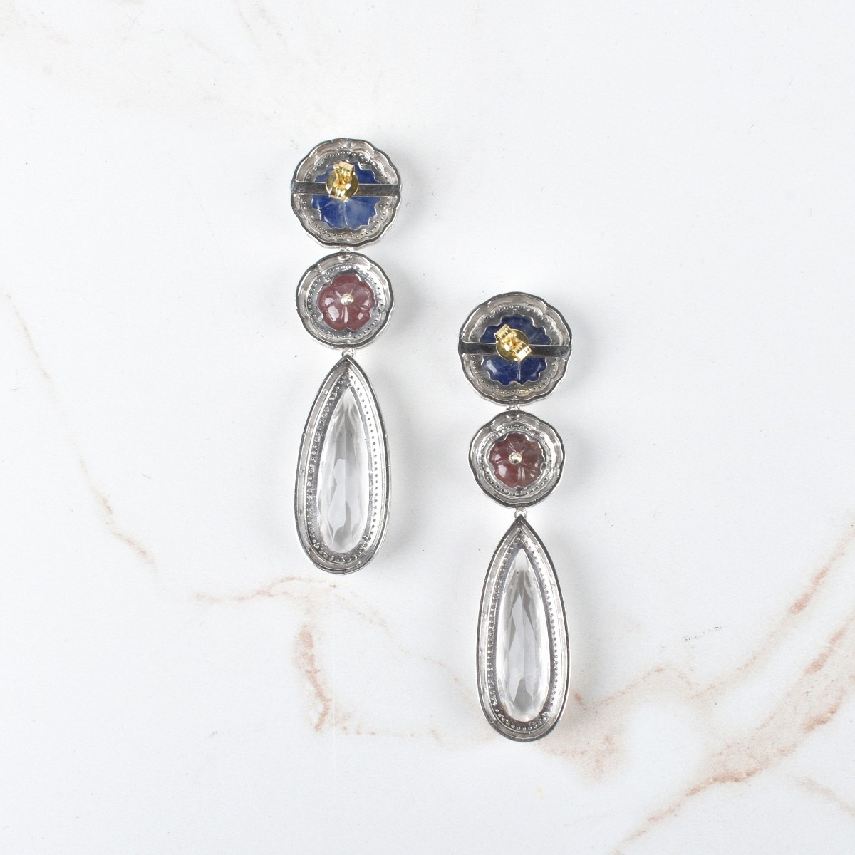 Sapphire, Crystal, and Diamond Earrings