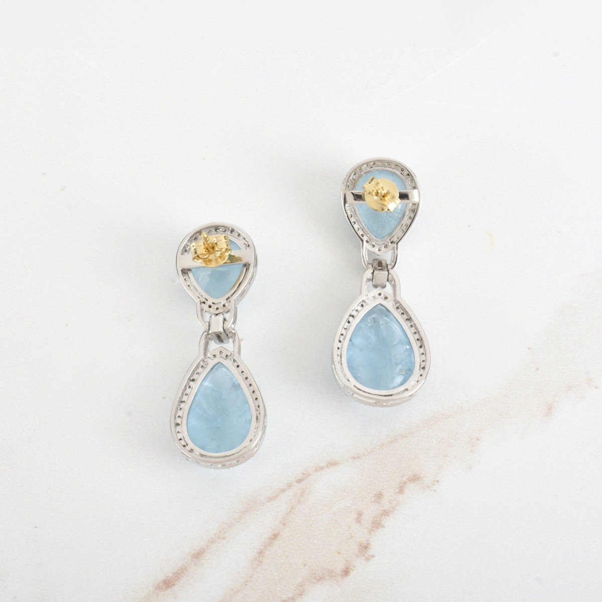 Aquamarine, Diamond and Silver Earrings