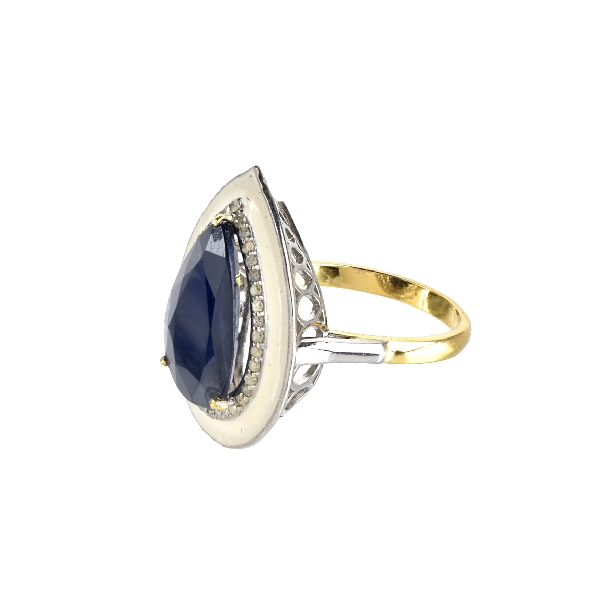 Sapphire, Diamond and Enamel Ring