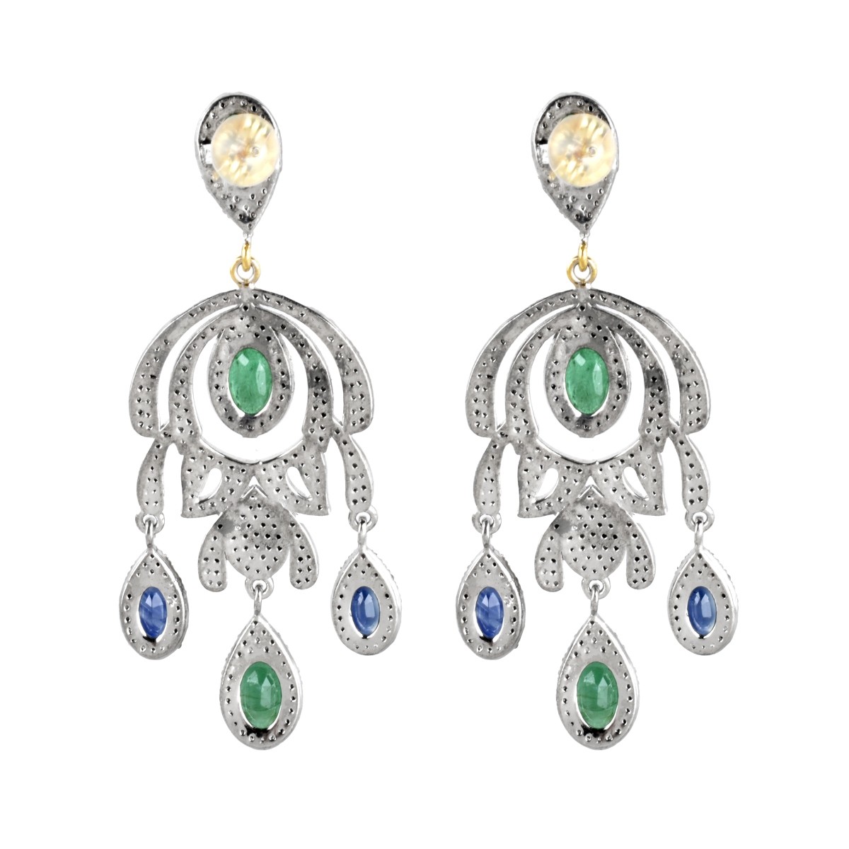 Emerald, Sapphire and Silver Earrings