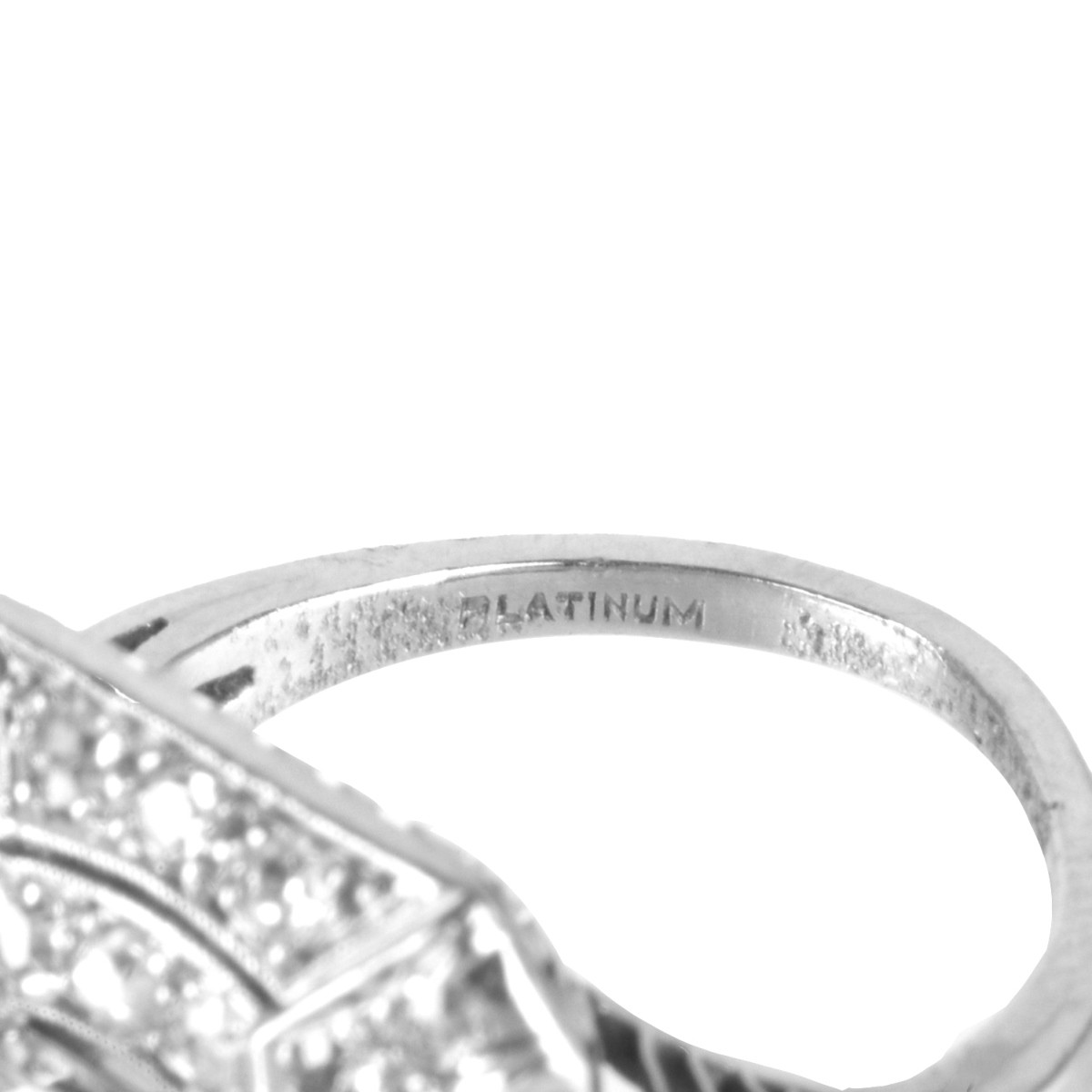 Deco Diamond and Platinum Ring
