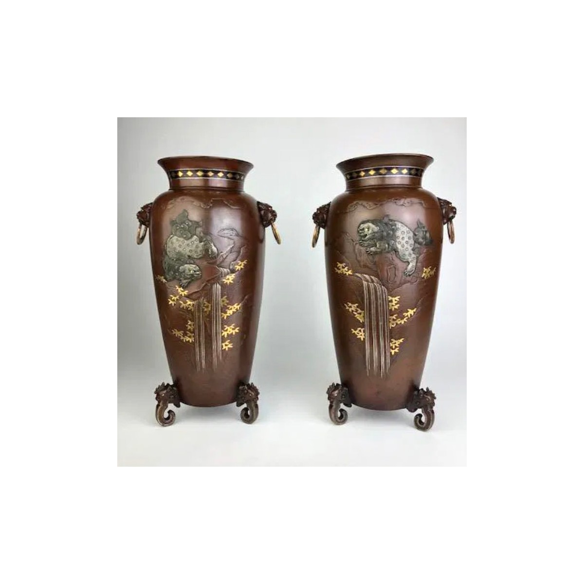 School of Kanagowa Mixed Metal Vases