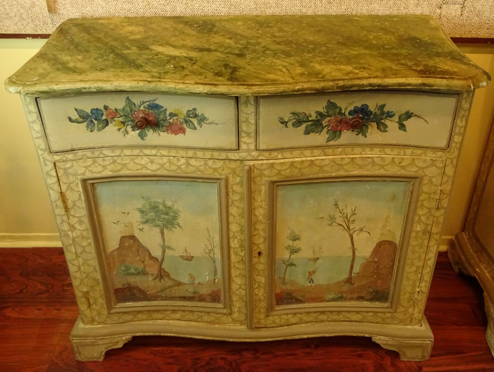Pair of 19th Century Probably Italian Distressed Painted 2 Door, 2 Drawer