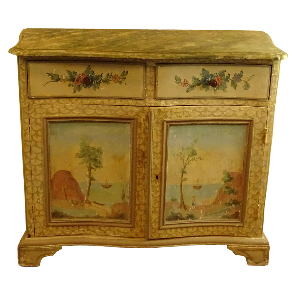 Pair of 19th Century Probably Italian Distressed Painted 2 Door, 2 Drawer
