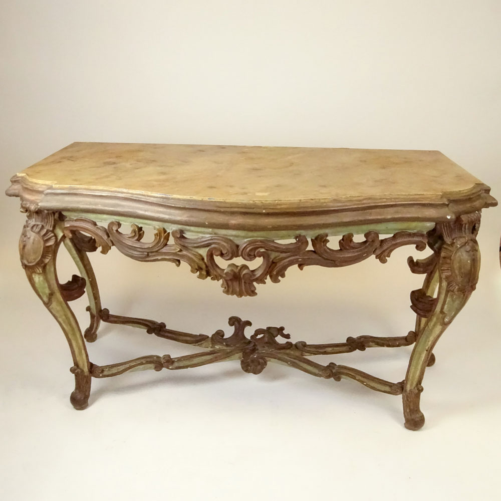 Large 19th Century Italian carved and distress painted wood console.