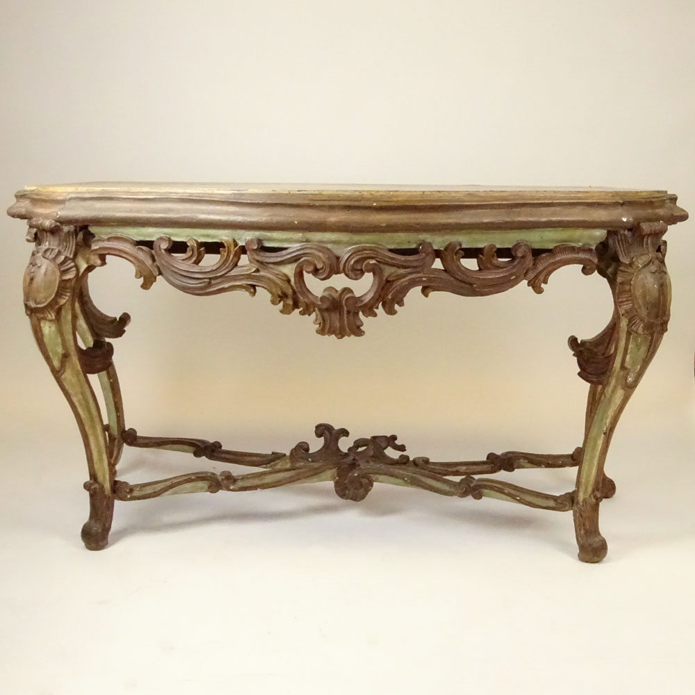 Large 19th Century Italian carved and distress painted wood console.